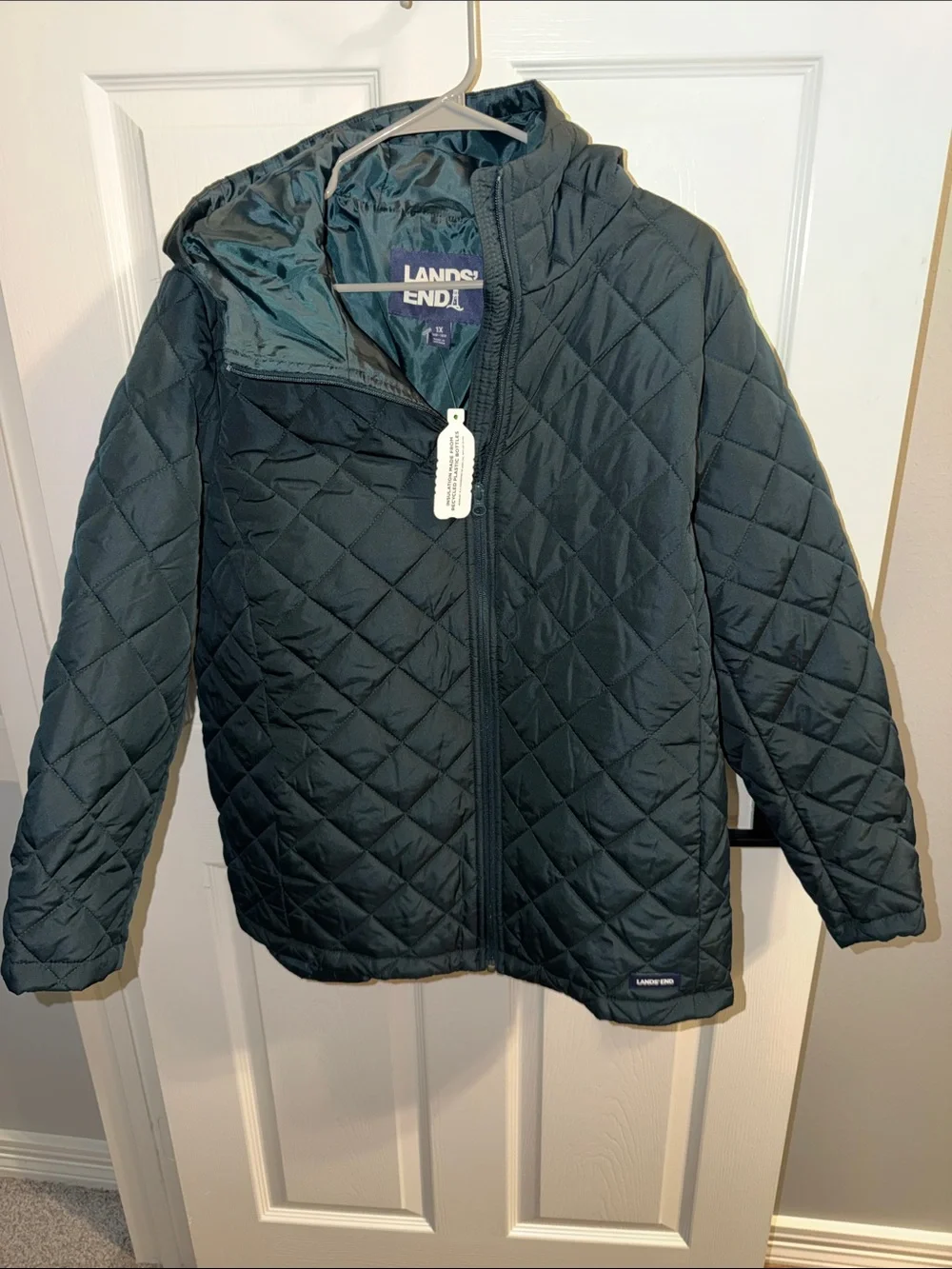 Lands' End Quilted Hooded Puffer Jacket - Forest Green